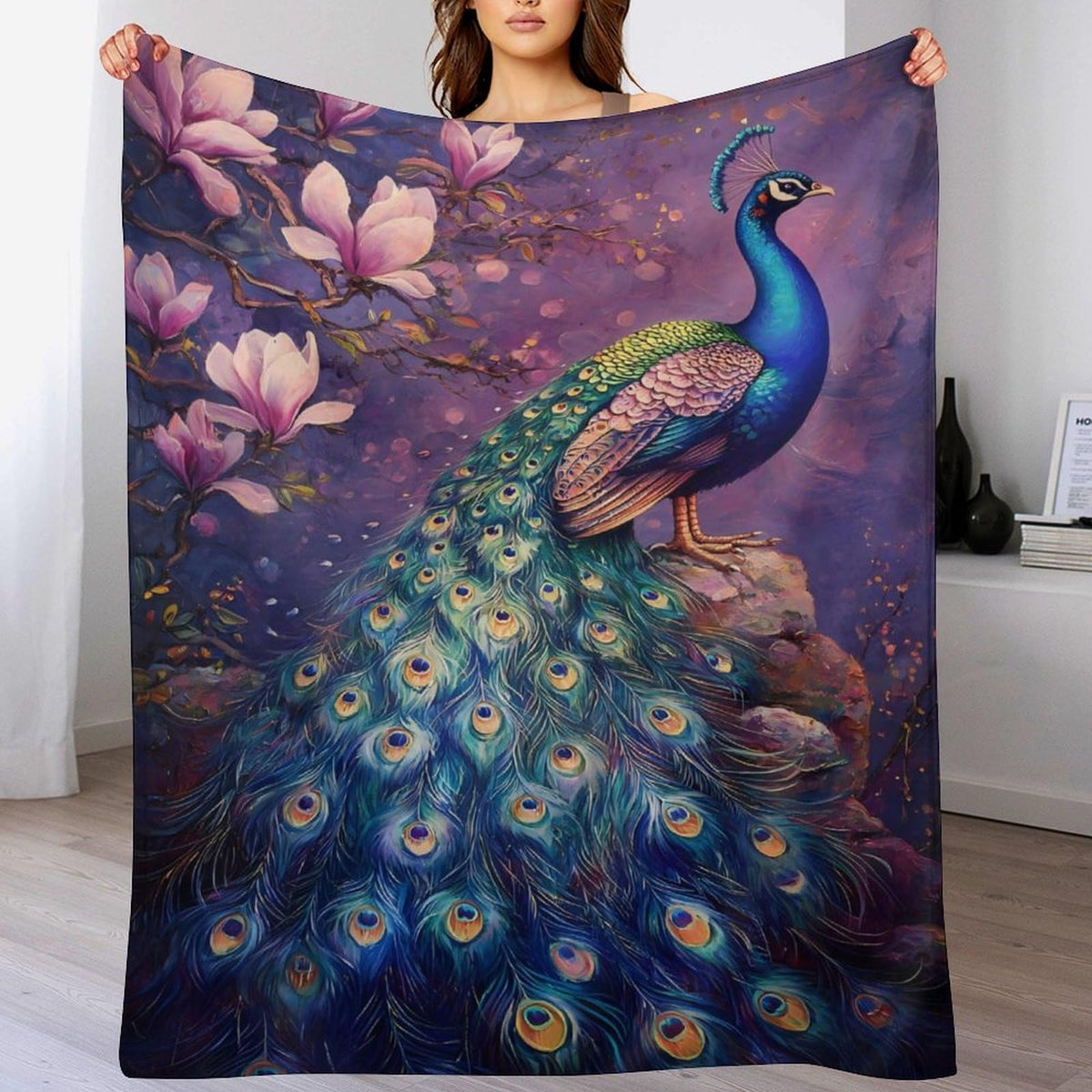 Peacock Blanket Gift Print Throw Blankets Peacock Pictures Decor Lightweight Soft Cozy Fleece Plush Warm Flannel Bedding Gifts for Couch Sofa Bed Stuff 50"x60" (50"x60" / Peacock)