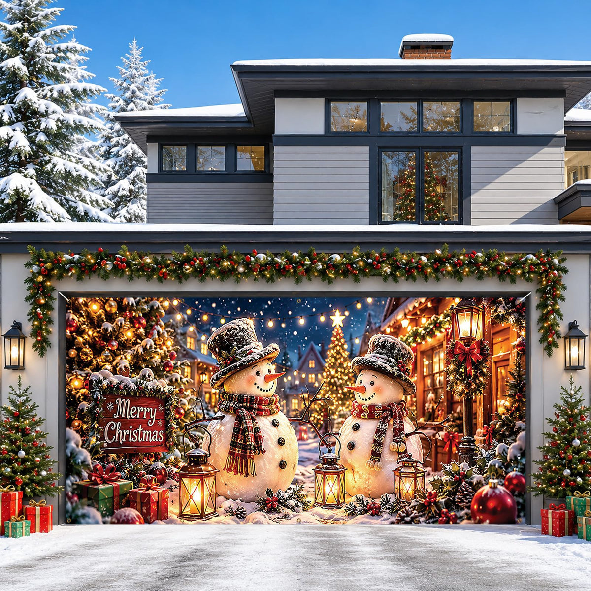 Christmas Snowman Garage Door Cover Banner Winter Wonderland Backdrop (Snowman)