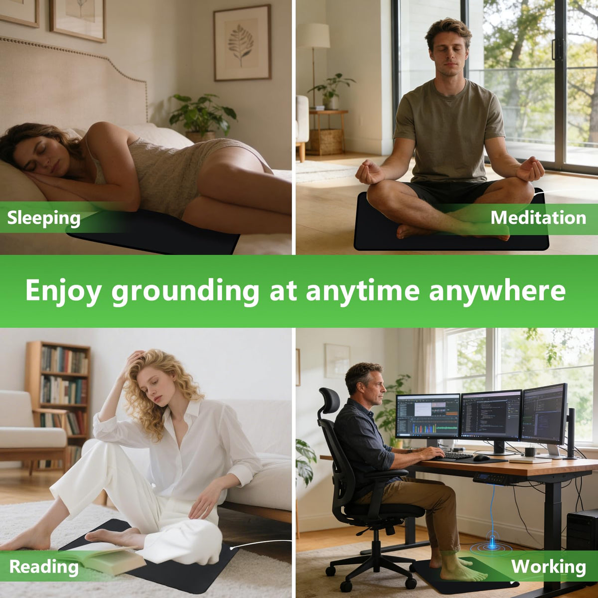 Grounding Mat for Feet Earthing Pad with 15ft Cord Conductive Carbon Fiber for Improved Sleep Pain Relief Muscle Relaxation Stress Reduction Wellness Mat for Bed Desk Couch Yoga (24*16")