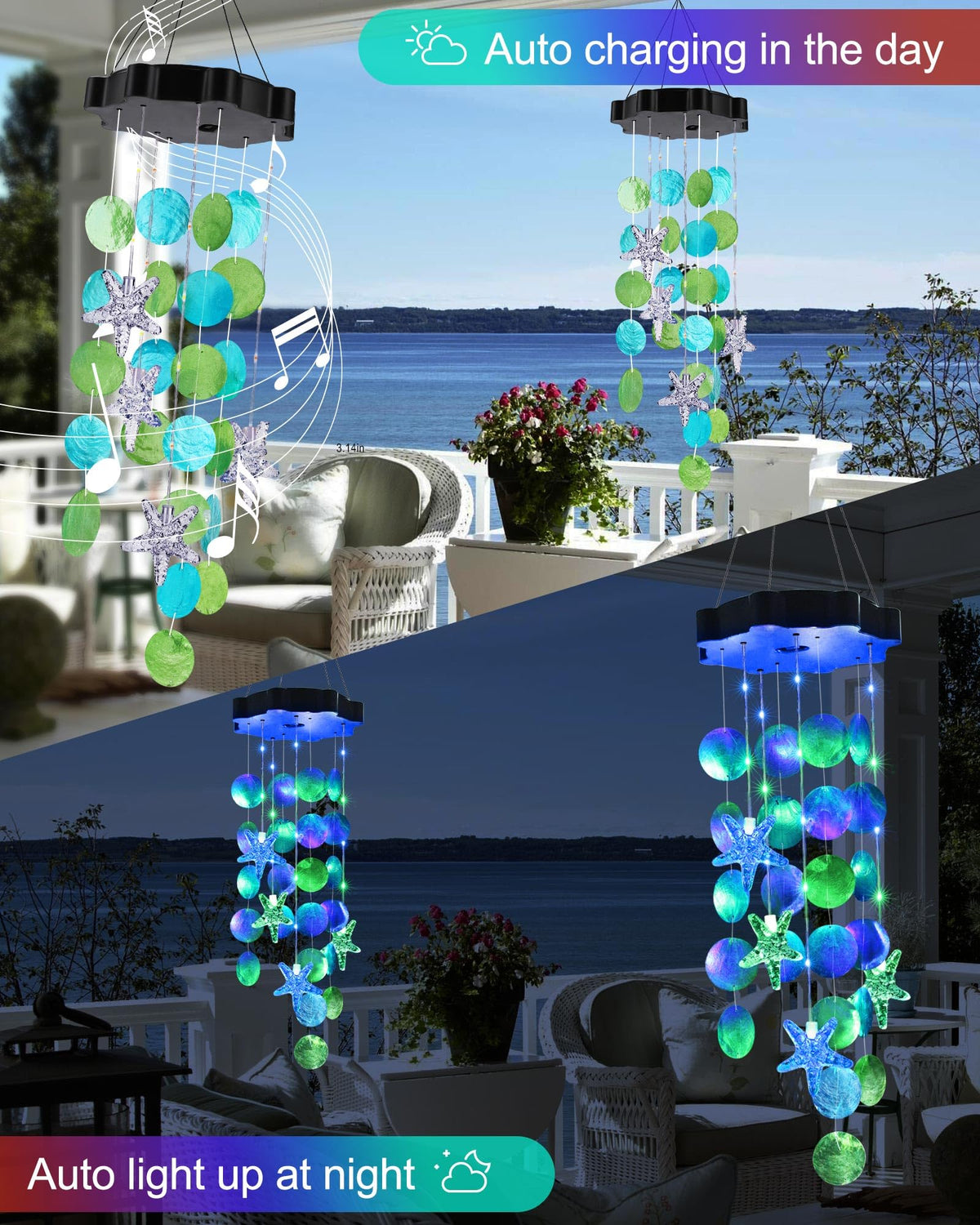 Solar Wind Chimes for Outside (Blue&green)