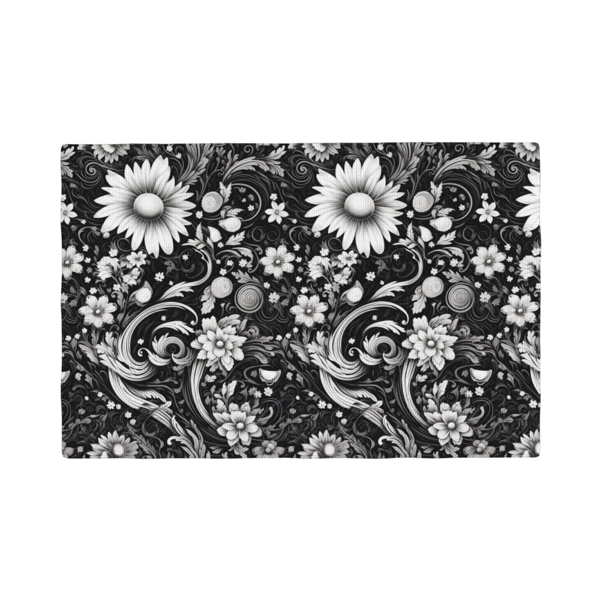 Black and White Flower Sketch Place Mat Set of 6 Pieces Heat (6PCS / Black and White Flower)