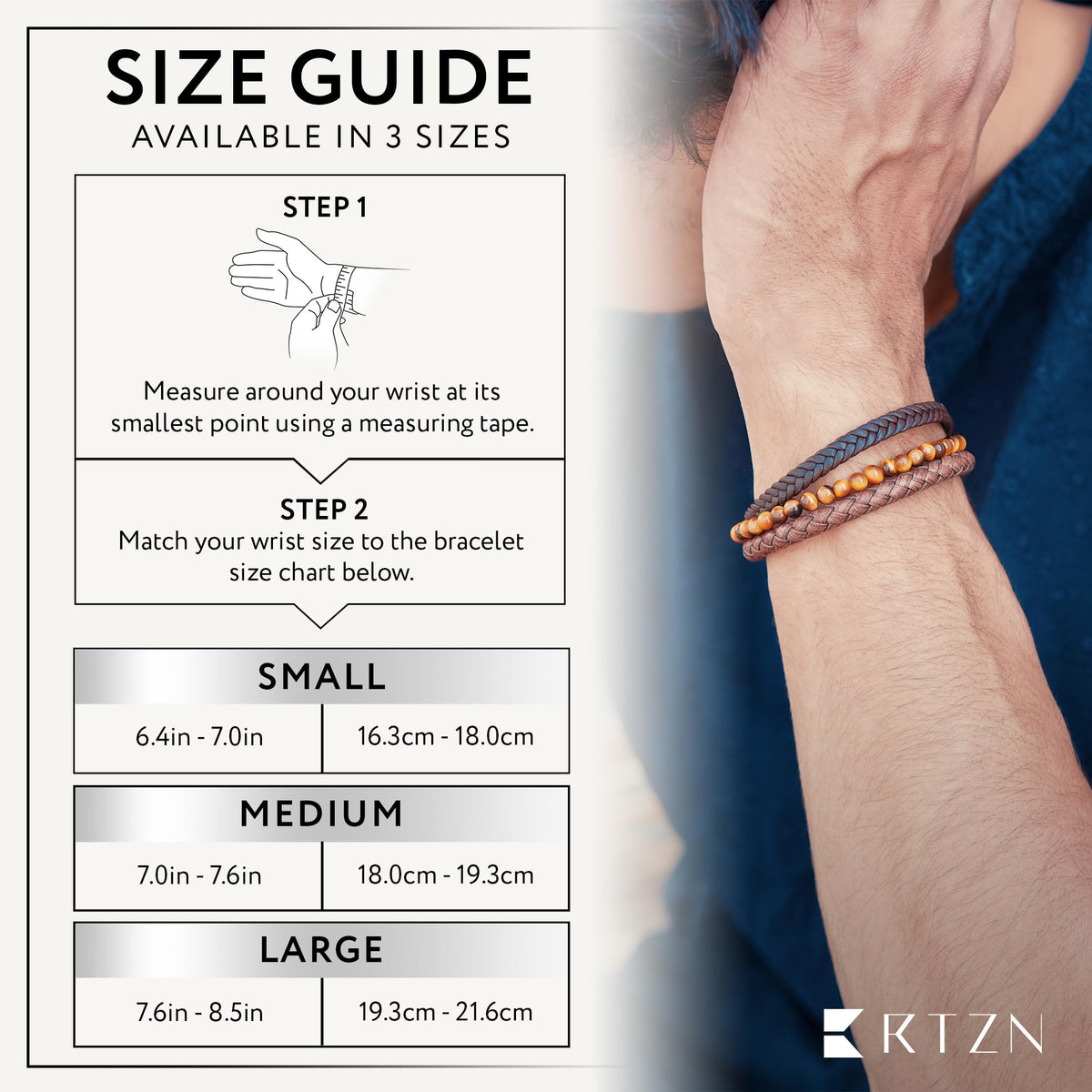 Brown Leather Bracelet for Men (Large / Multi-Strand)