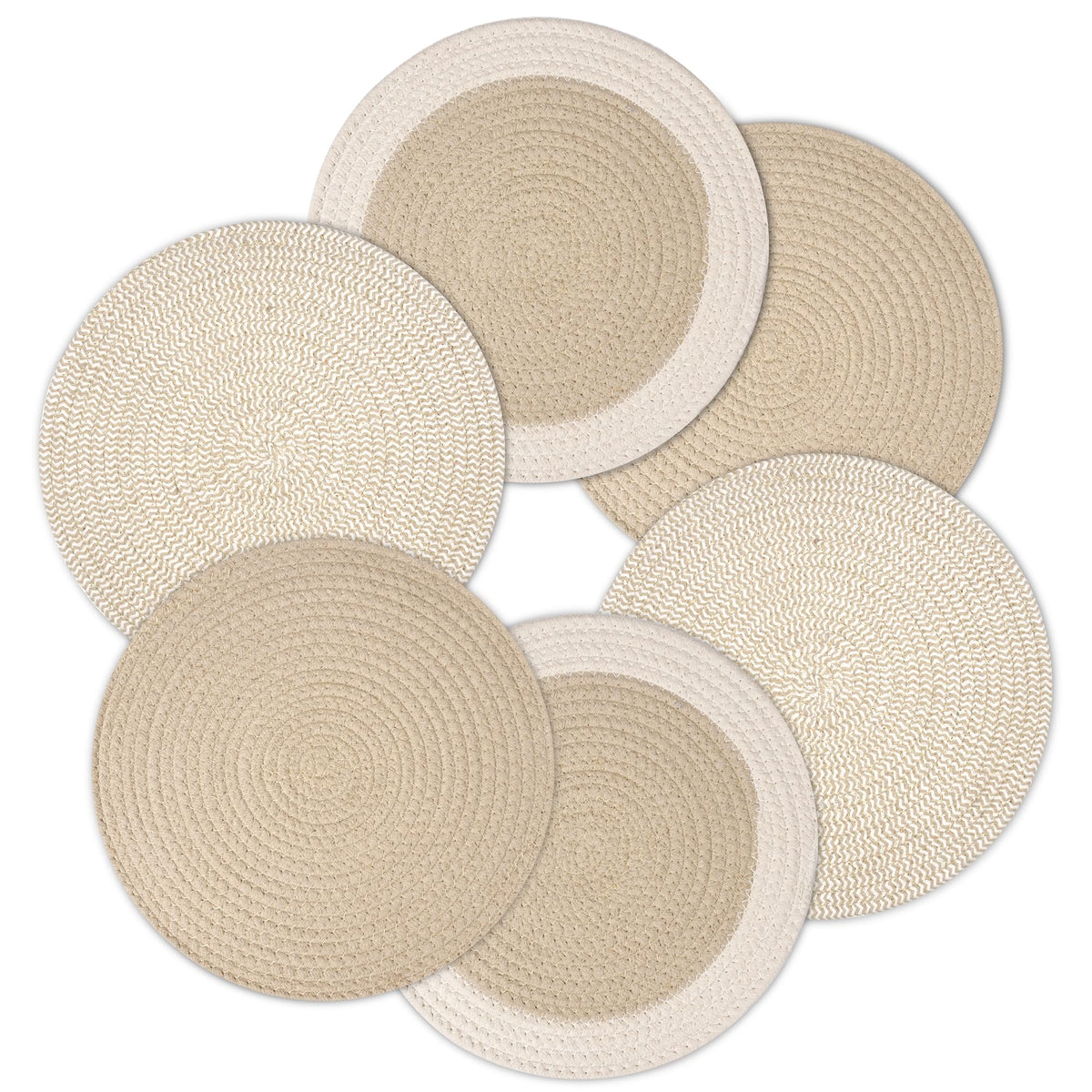 Placemats Round Cotton Dining Table Mats 13" (Beige Mix Combo / 13" (Set of 6))