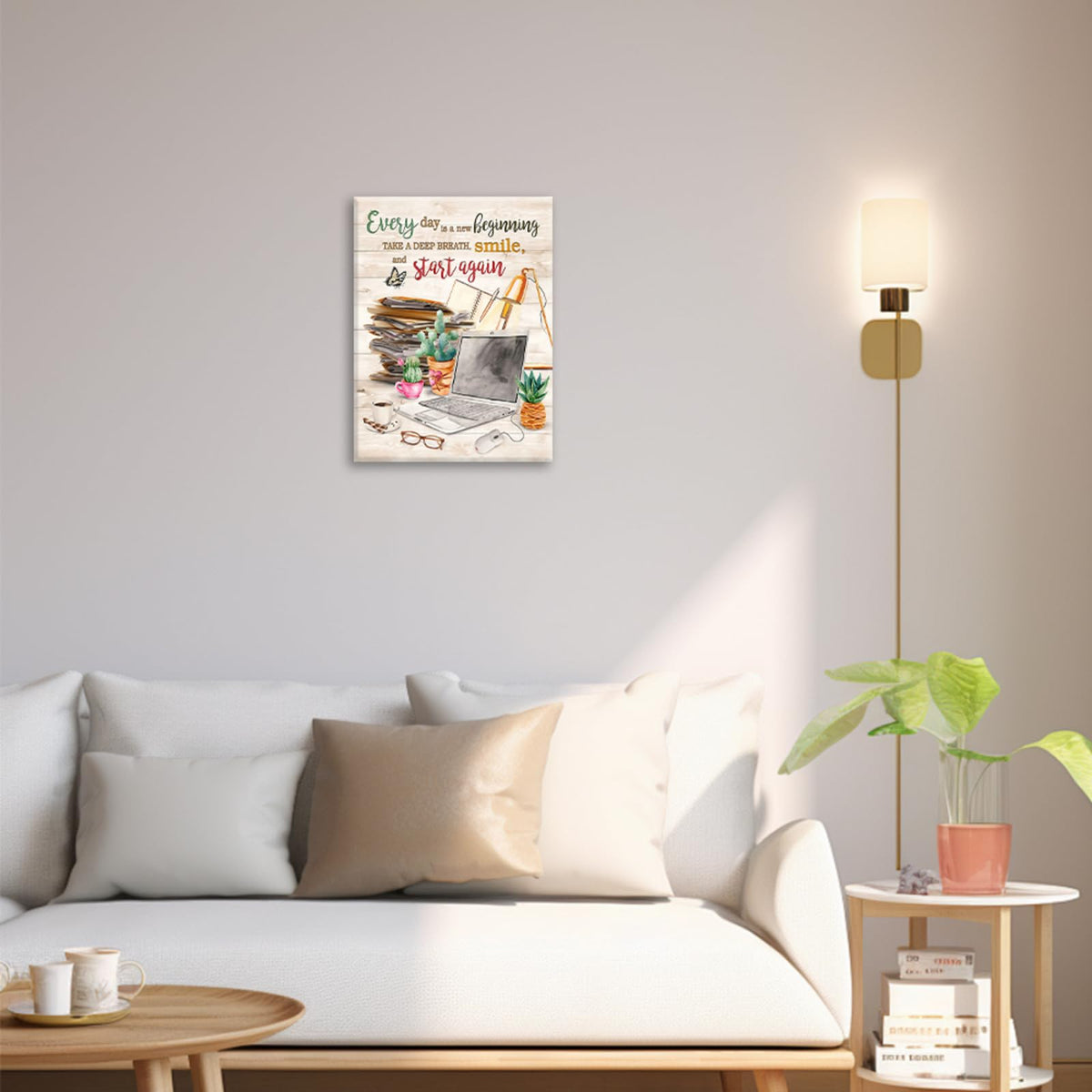 Office Computer Wall Art Every Day Is a New Beginning Pictures Wall Decor Canvas Painting Artwork Framed For Office 12"x16" (Computer / 16"L x 12"W)