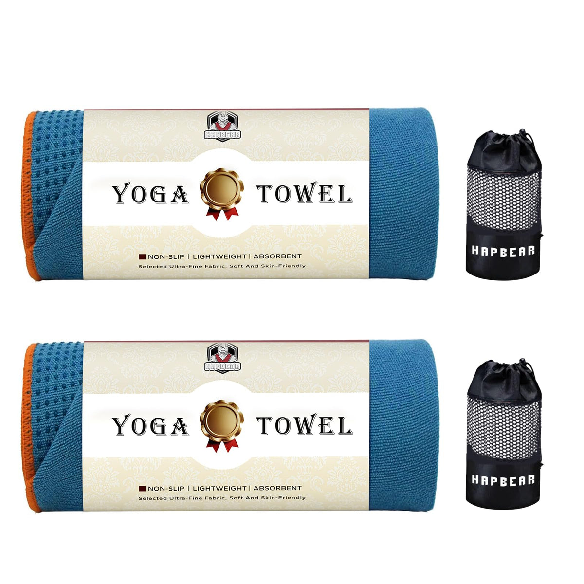 2 Pack Non Slip Yoga Mat Towel with Grip Dots (Blue (2 Pack))