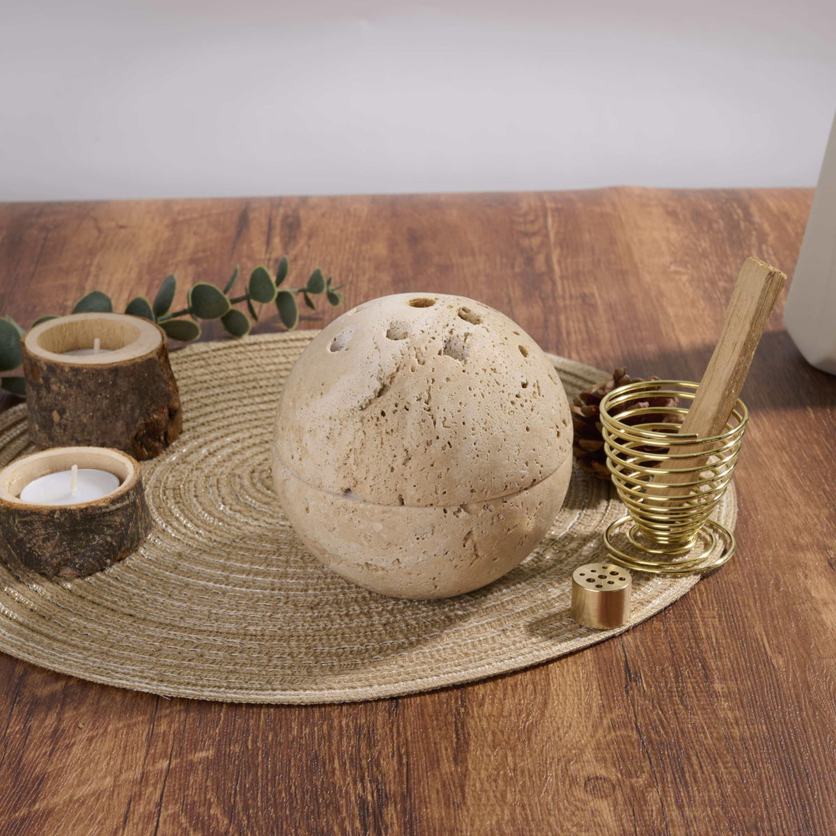 Handmade Travertine Stone Incense Resin Burner Holder (Light Beige)