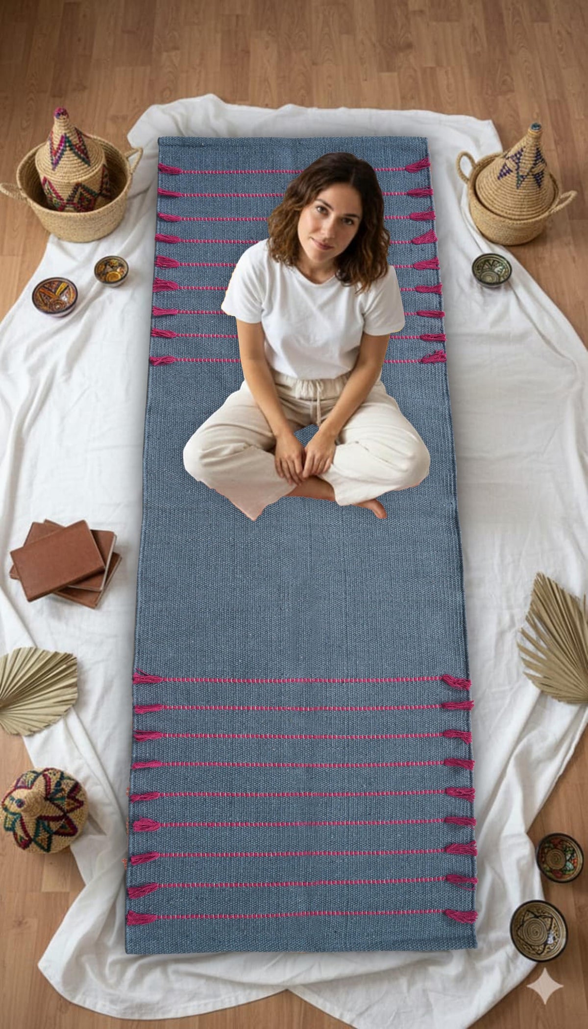 Indian Handmade 100% Organic Cotton Yoga Mat (Light Blue)