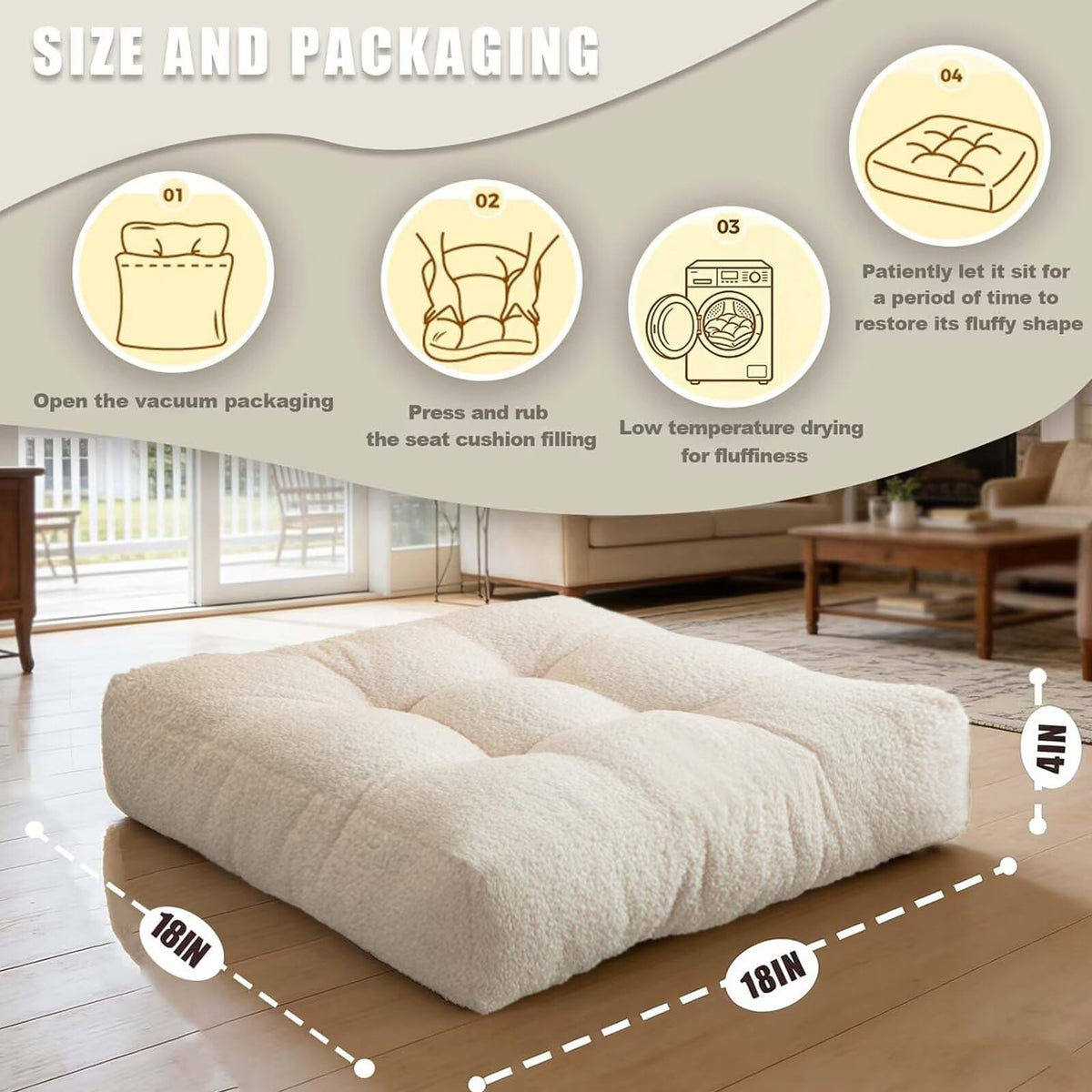 Large Meditation Pillow Set of 2 (Beige / 18×18in)