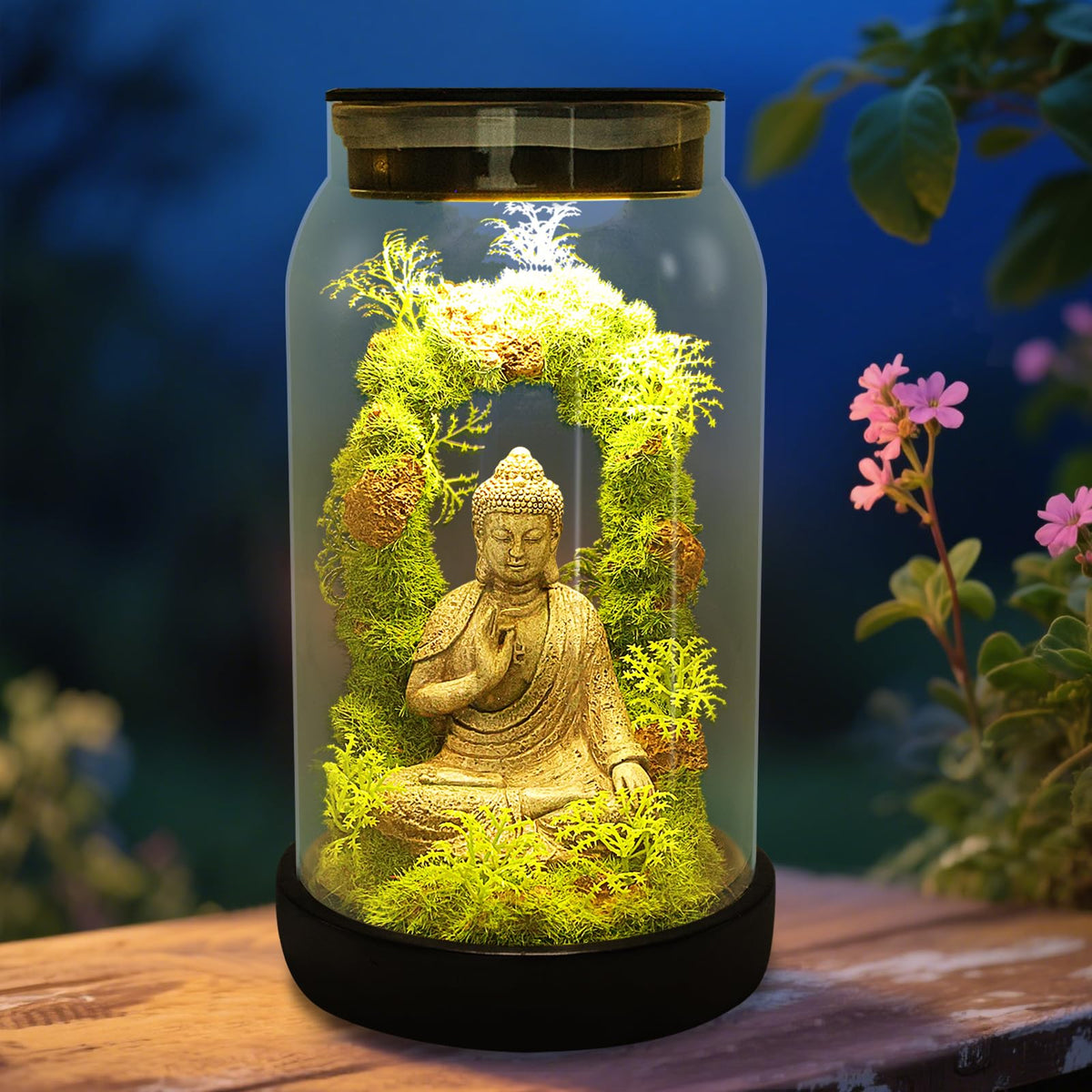 Solar Garden Buddha Statue (Warm White)