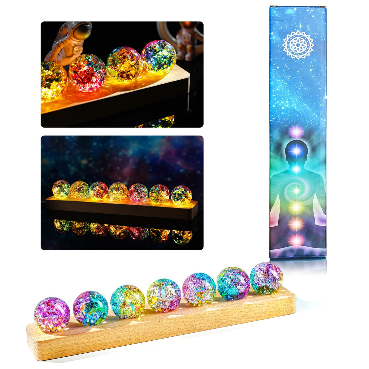 Set of 7 Crystal Balls Night Light Decor 40mm Chakra Spheres (Contemporary)