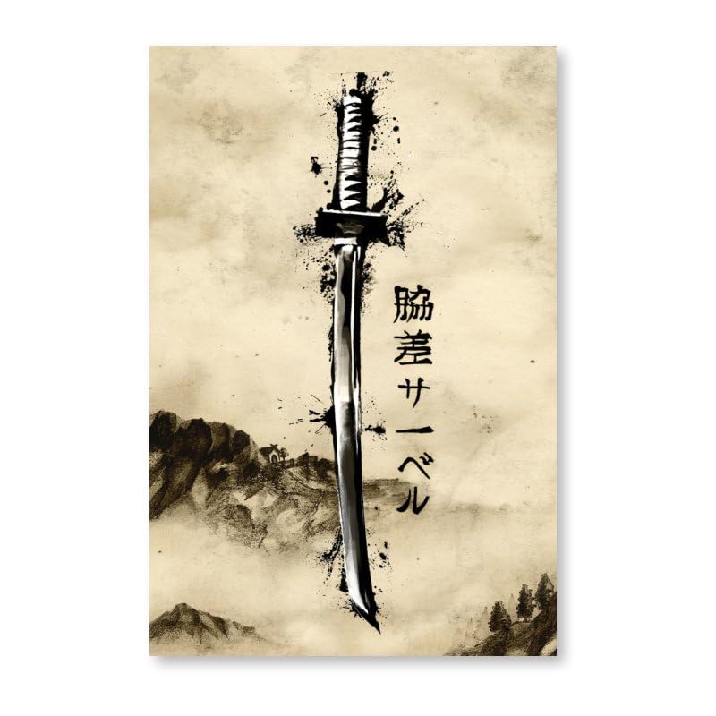 Japanese Culture Decor Wall Art Retro Samurai Armored Samurai Painting Anime Posters Canvas Pictures Office Vintage Asian Modern Living Room Bedroom Artwork Framed Ready to Hang 16"X24" (24"L x 16"W / Frame-1)
