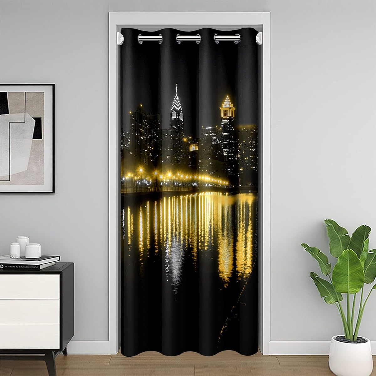 Golden Gate Bridge Door Curtain for Doorway Privacy 42x84 Inch 1 Panel Kids Nightscape Closet Cover Teens City Scenery Room Divider Curtain Breathable Soft Lightweight Black Yellow Room Decor (Carbon Black Yellow / 42"W x 84"L (Pack of 1))
