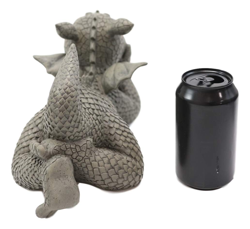 Ebros Wishful Thinking Baby Dragon On The Ground Statue 12" Long Fairy Garden Faux Stone Resin Finish Figurine (Wishful Thinking on the Ground)