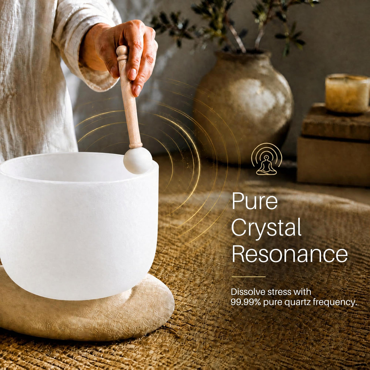 Crystal Singing Bowl 8 inch White D Note 432Hz with Carrying Case (8 Inch D)