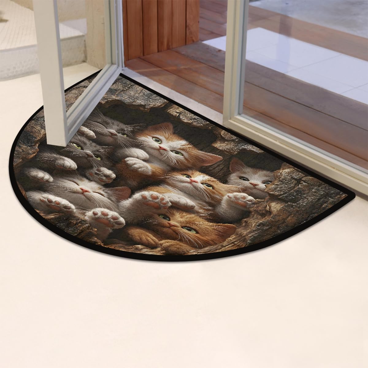 Cute Male Cats Half Round Door Mat Non Slip Washable Semi Circle Area Rug Absorbent Soft Half Moon Rug Floor Mat for Indoor Outdoor Kitchen Bathroom Patio Front Door Mat Decor (Z15)