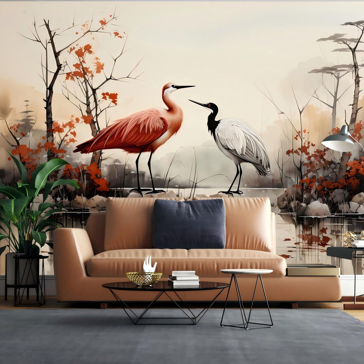 Peel and Stick Wall Mural Wallpaper Crane 114"×82" Decor G12 (G12 / 114" x 82")