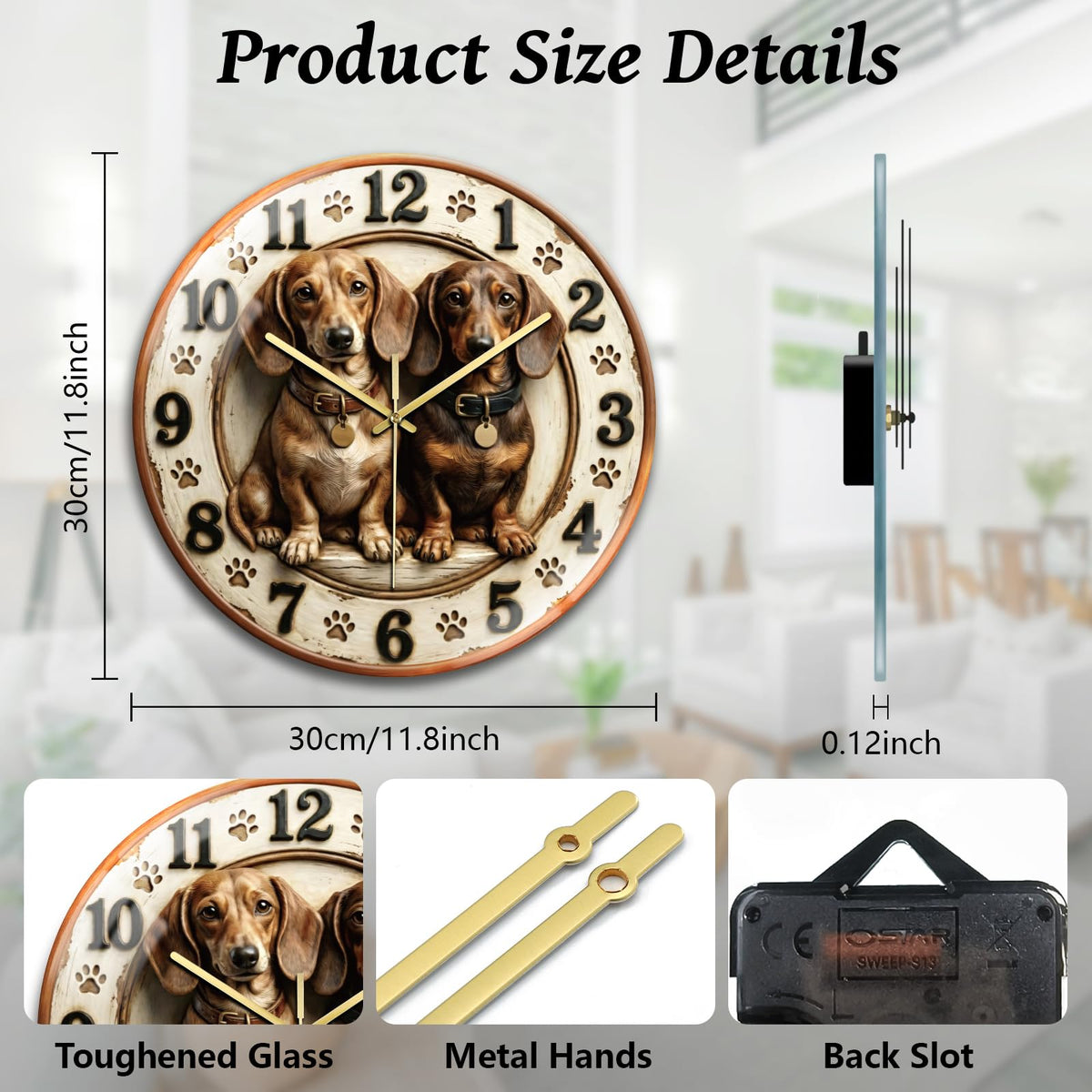 Dachshund Dog Wall Clocks Battery Operated (Dachshund Dog)