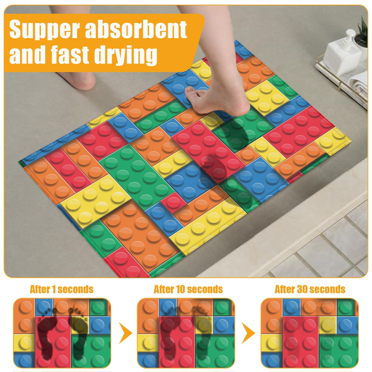 Building Blocks Bricks Bath Mat for Bathroom (Building Blocks Bricks)