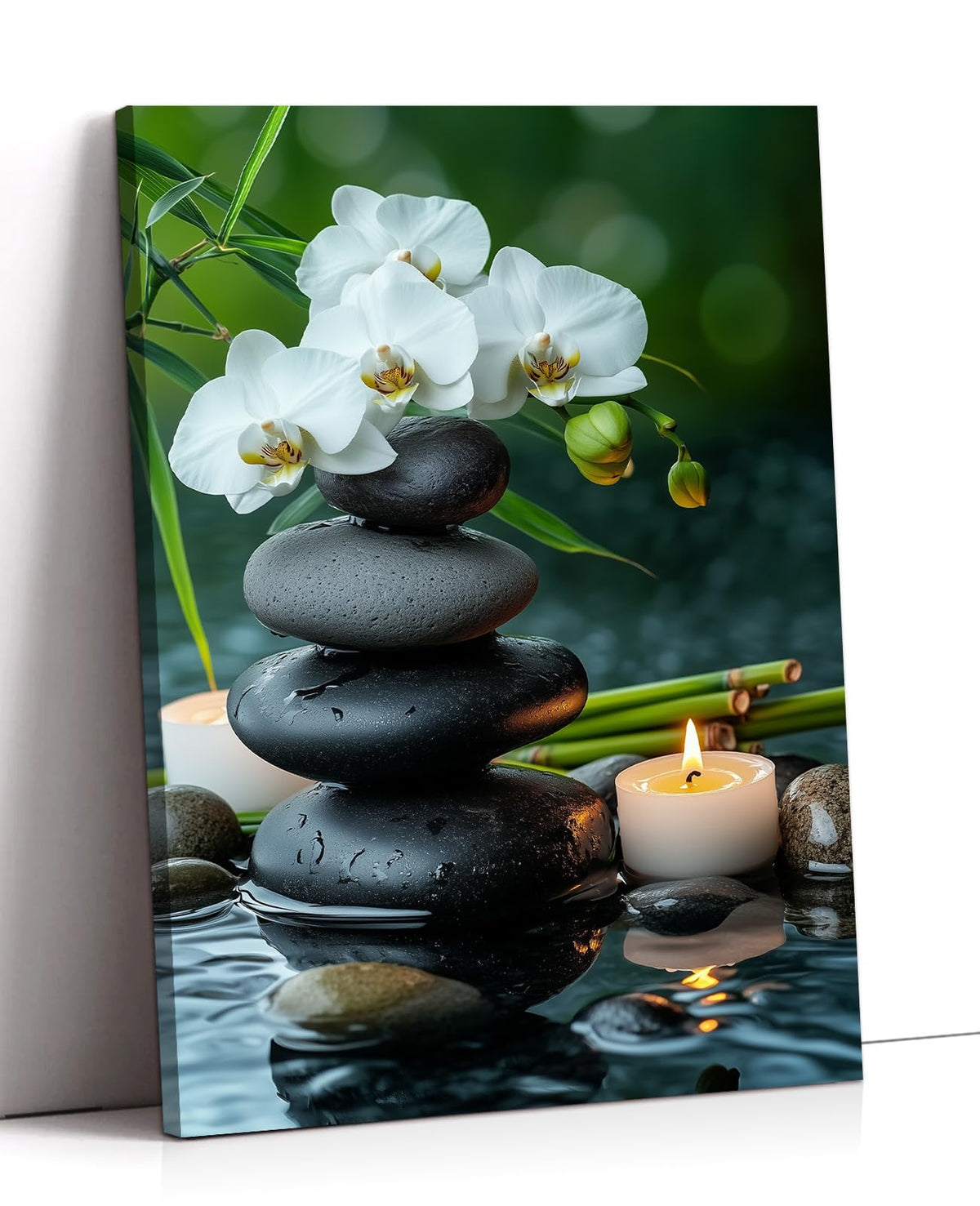 Orchid Zen Wall Art Spa Stones with White Floral Picture Candle Painitngs Relax Canvas Prints Meditation Artwork Bathroom Yoga Spiritual Room Decor (Zen-4 / 18"L x 12"W)
