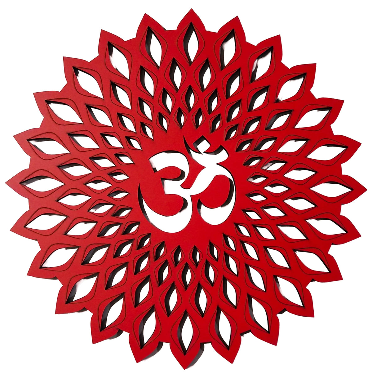 Red Om Round Decorative Wall Art Mdf Wooden Om Chakra For Temple (Marking OM-Red / 10"L x 10"W)