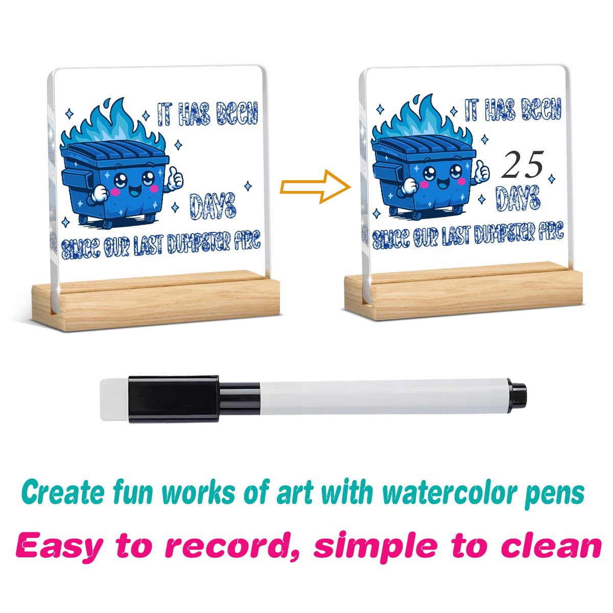 Dumpster Fire Desk Accessories Funny Office Decor Blue Accessories Funny Office Gifts It Has Been Days DIY Acrylic Sign for Home Bedroom Living Room (Blue It Has Been Days Since Our Last Dumpster Fire / Wooden base acrylic with a pen)