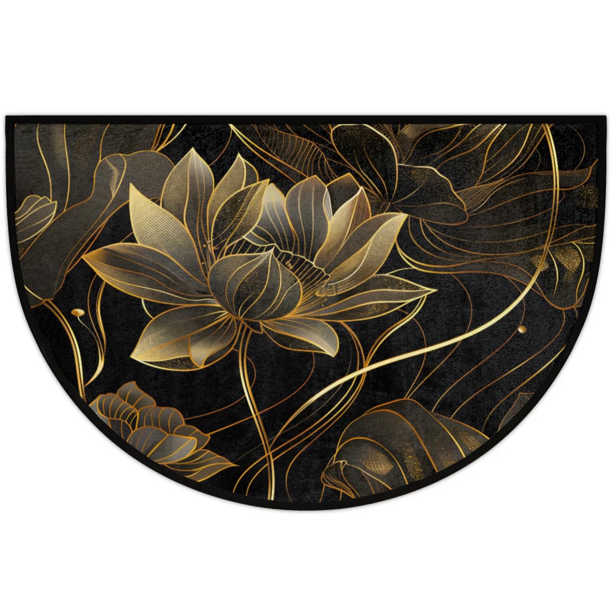 Lotus Golden Half Round Door Mat Semi Moon Rug Fireplace Carpet Area Rugs (A:a-2)