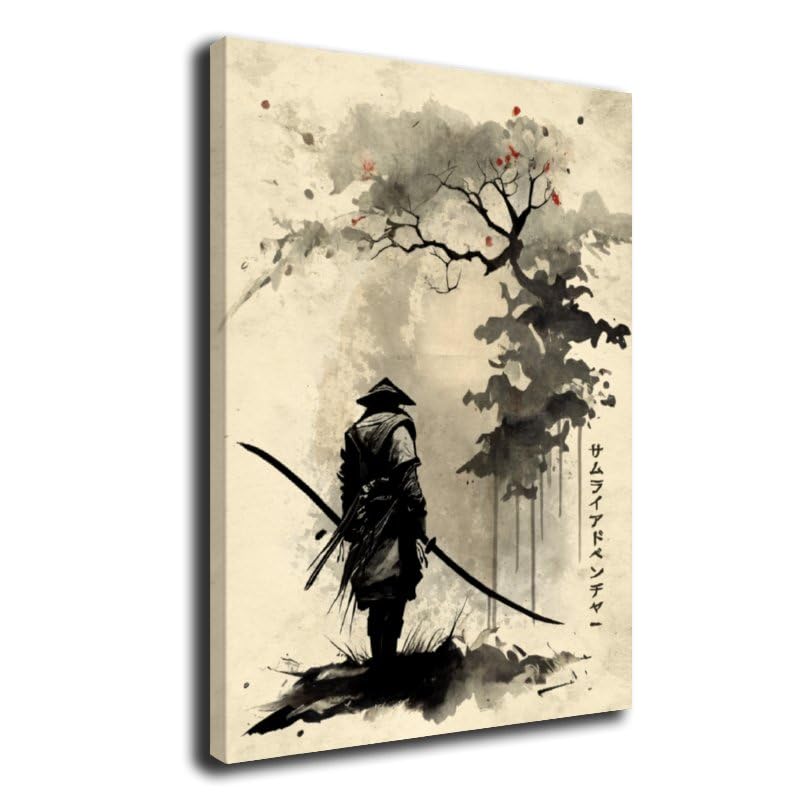 Beautiful Samurai Journey Poster Print by MCAshe Art Printed Beige Aesthetic Wall Decor for Home Office (12"L x 8"W / Frame-2)