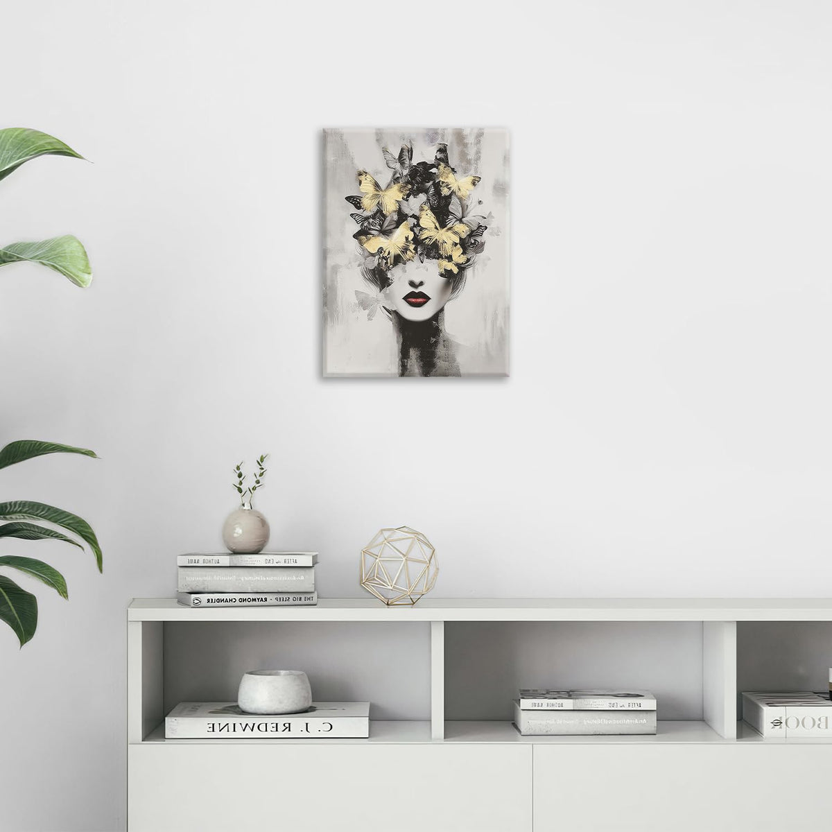 Gold Butterfly Woman Wall Art Black and White Female Wall Decor Modern Grey Aesthetic Canvas Pictures Paintings Prints Artwork Framed Decorations For Beauty Salon Spa Bathroom Bedroom Living Room Office Gifts 16" x 20" (Woman Flower / 20"L x 16"W)