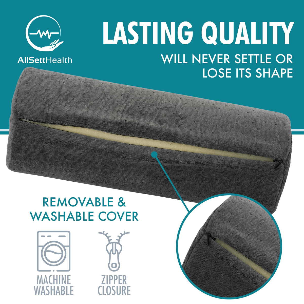 Round Cervical Roll Cylinder Bolster Pillow with Removable Washable Cover (13x5 Inch, Soft, Grey)