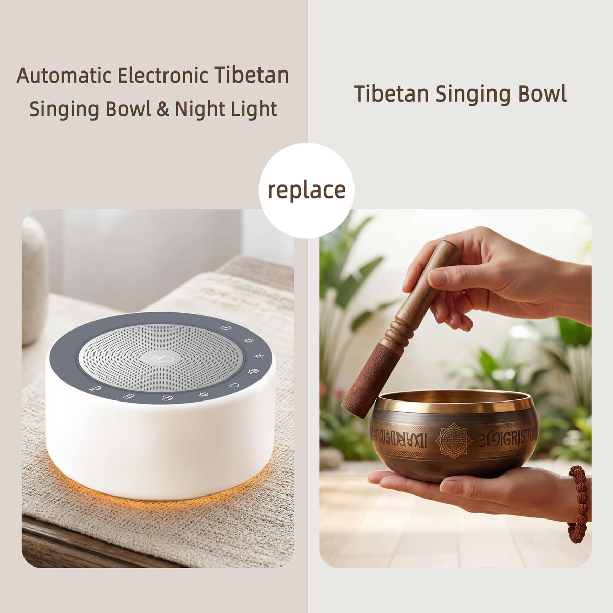 Tibetan Meditation Singing Bowl Sound Machine (White)