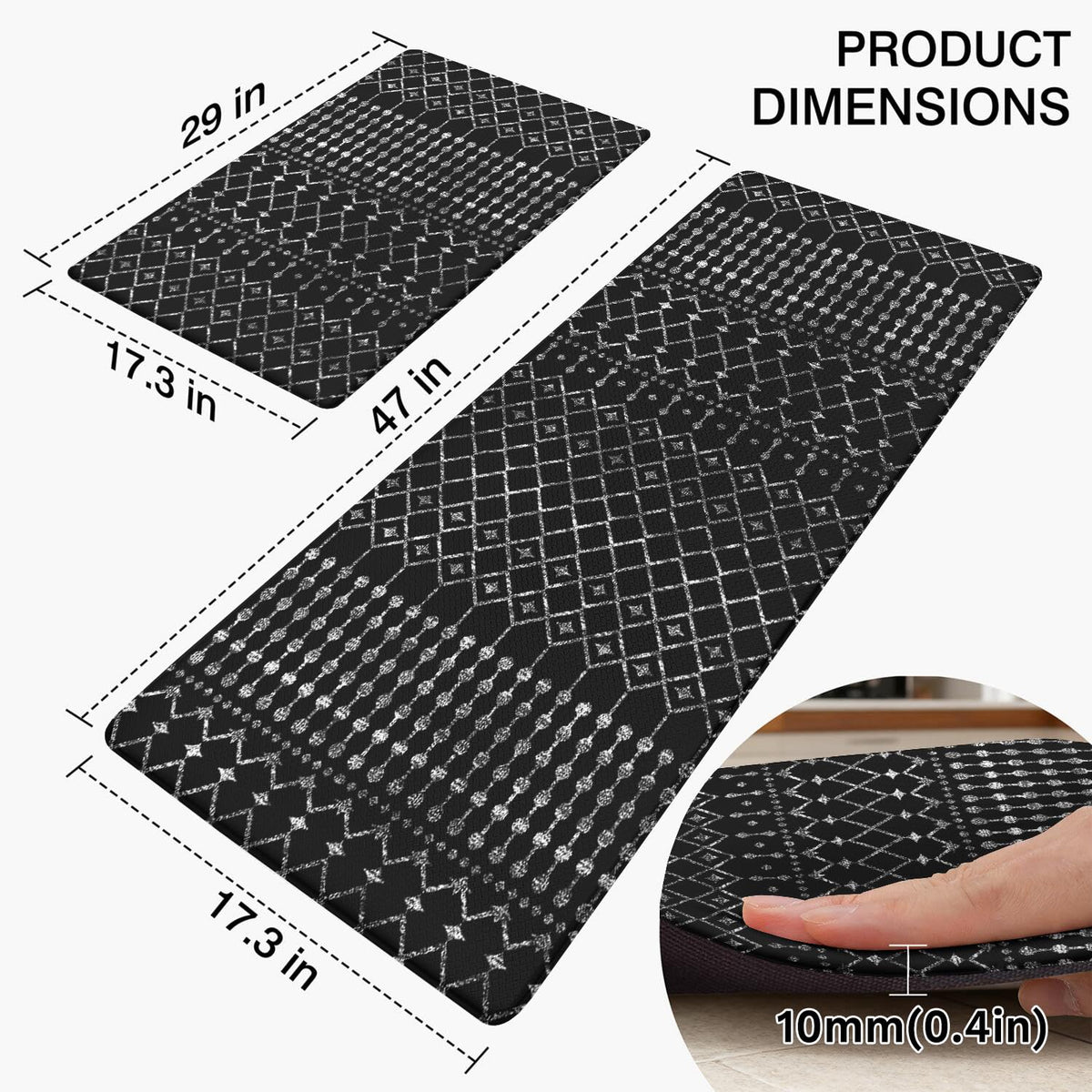 Anti Fatigue Kitchen Rugs Set of 2 (Boho-black)