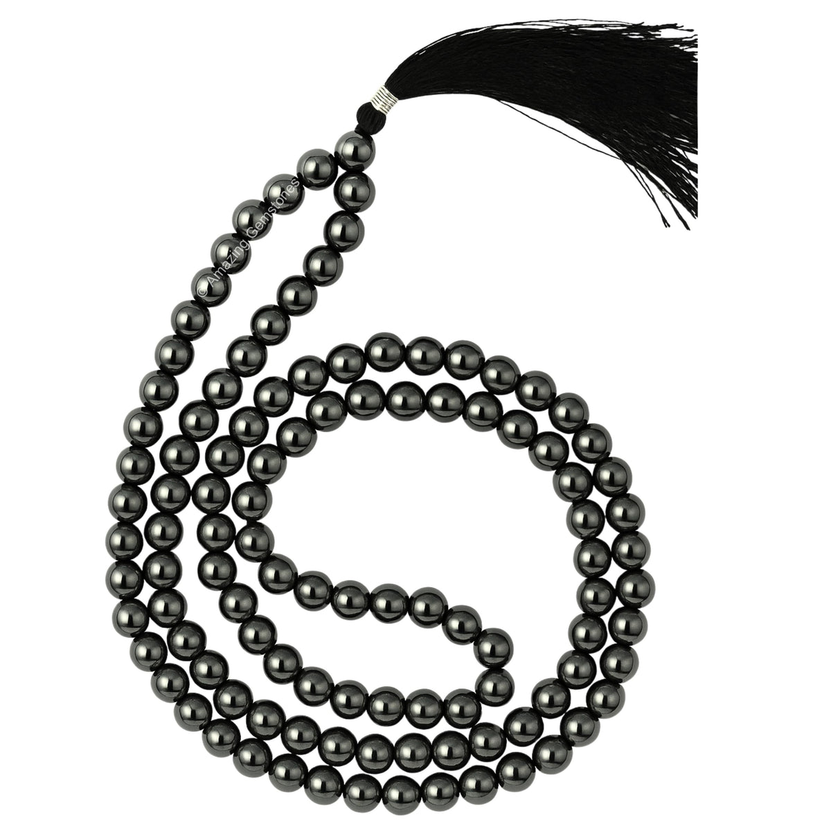 Hematite Buddhist Prayer Beads Japa Mala with 108 Meditation Beads (Without Knots / Hematite)