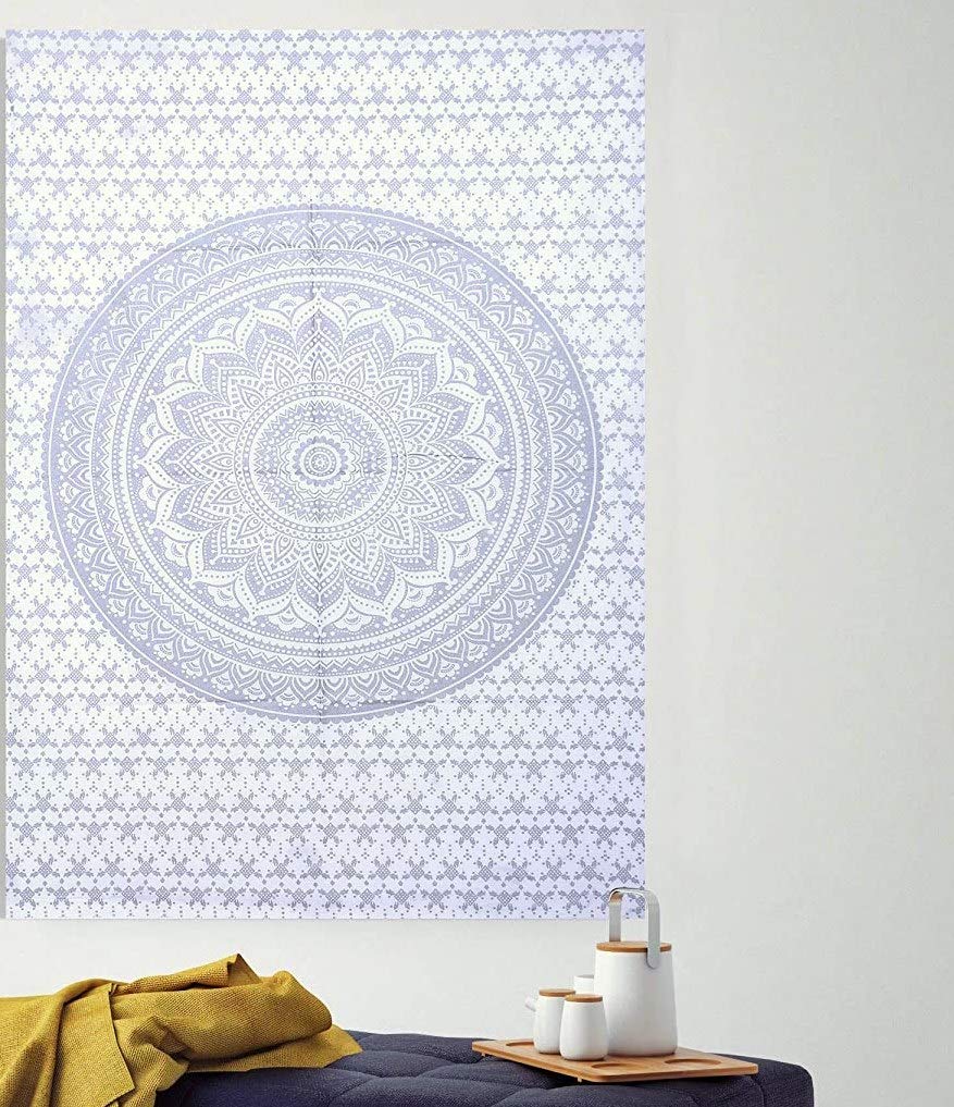 Hippie Mandala Ombre Tapestry Wall Hanging (40"L x 30"W / Silver)