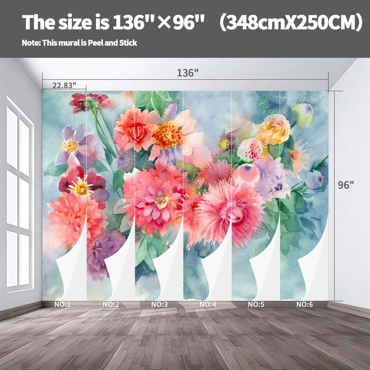 Peel and Stick Wall Mural Wallpaper Floral 136"x96" Decor G18 (G18 / 136" x 96")