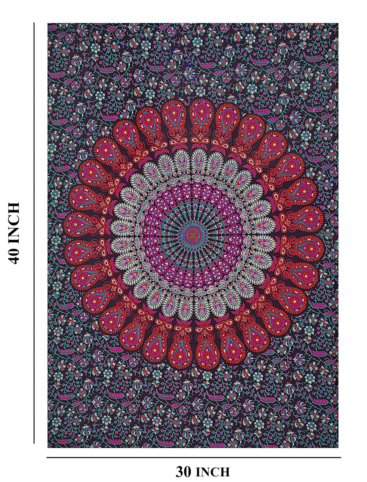 Handmade Cotton Peacock Mandala Tapestry (40"L x 30"W / Purple Pink)