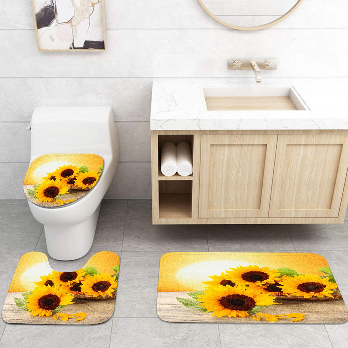 Bathroom Sets with Shower Curtain and Rugs (Summer Sun Sunflower)