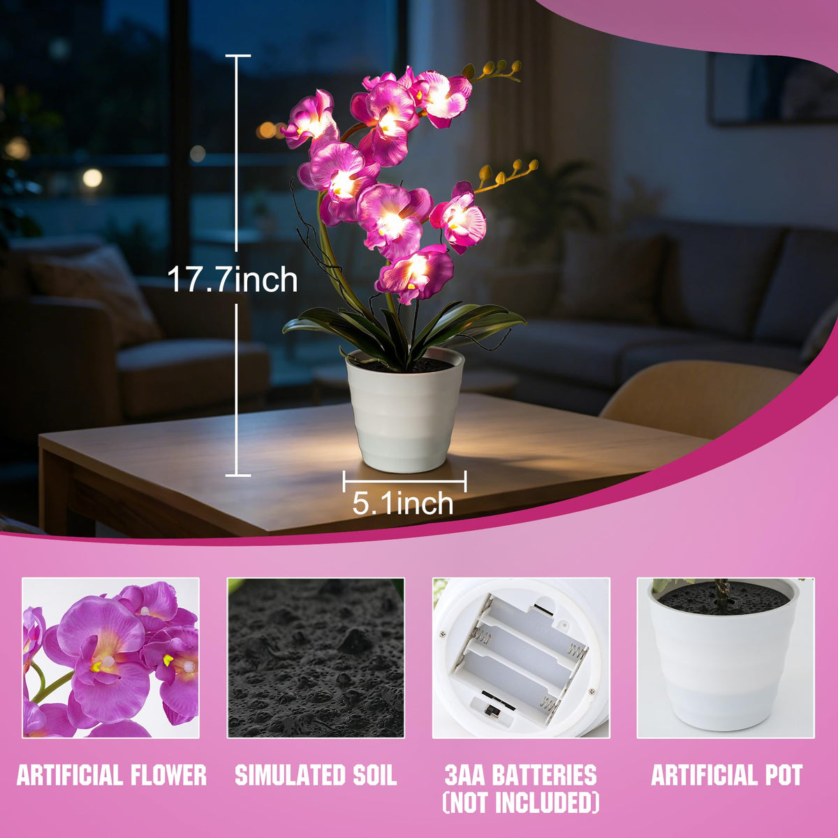 Purple Orchid Lamp Gifts for Women Flower Decor for Bedroom Coffee Shop (Purple Orchid)