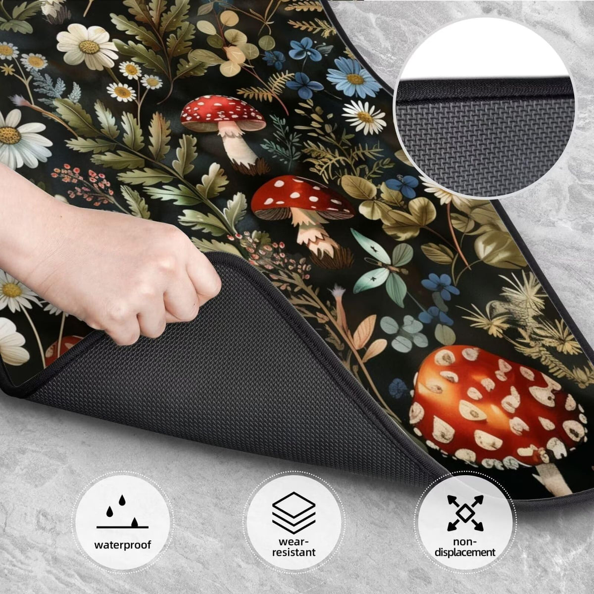 Cute Mushroom Print Car Floor Mat for Women Auto Front & Rear Car Carpets Mats Full Set of 4 Pcs (Mushroom)