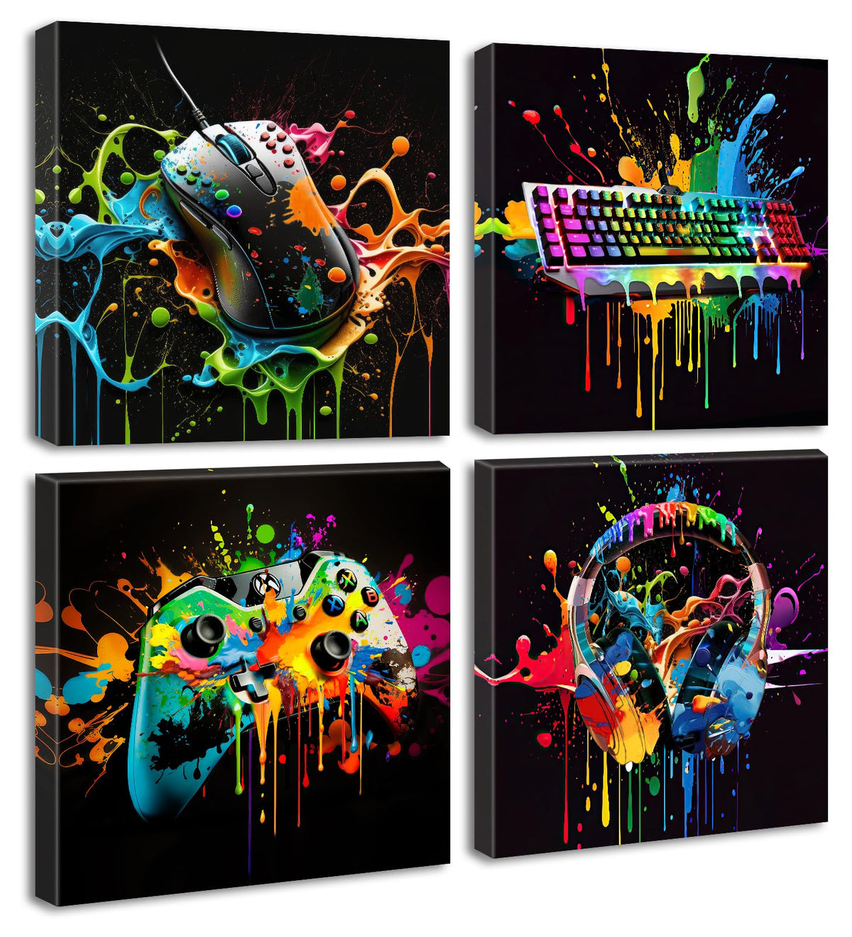 Gamer Room Decor for Boys Wall Art Canvas Print 12"X12"X4 Panels (12"L x 12"W / game)