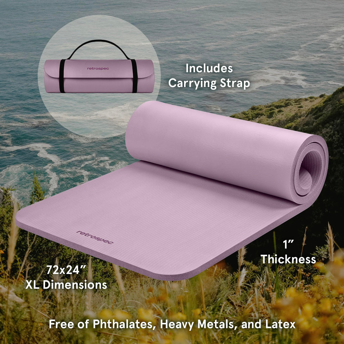 Solana 1" Extra Thick Yoga Mat Non Slip Exercise Mat w (Violet Haze / 1 inch)