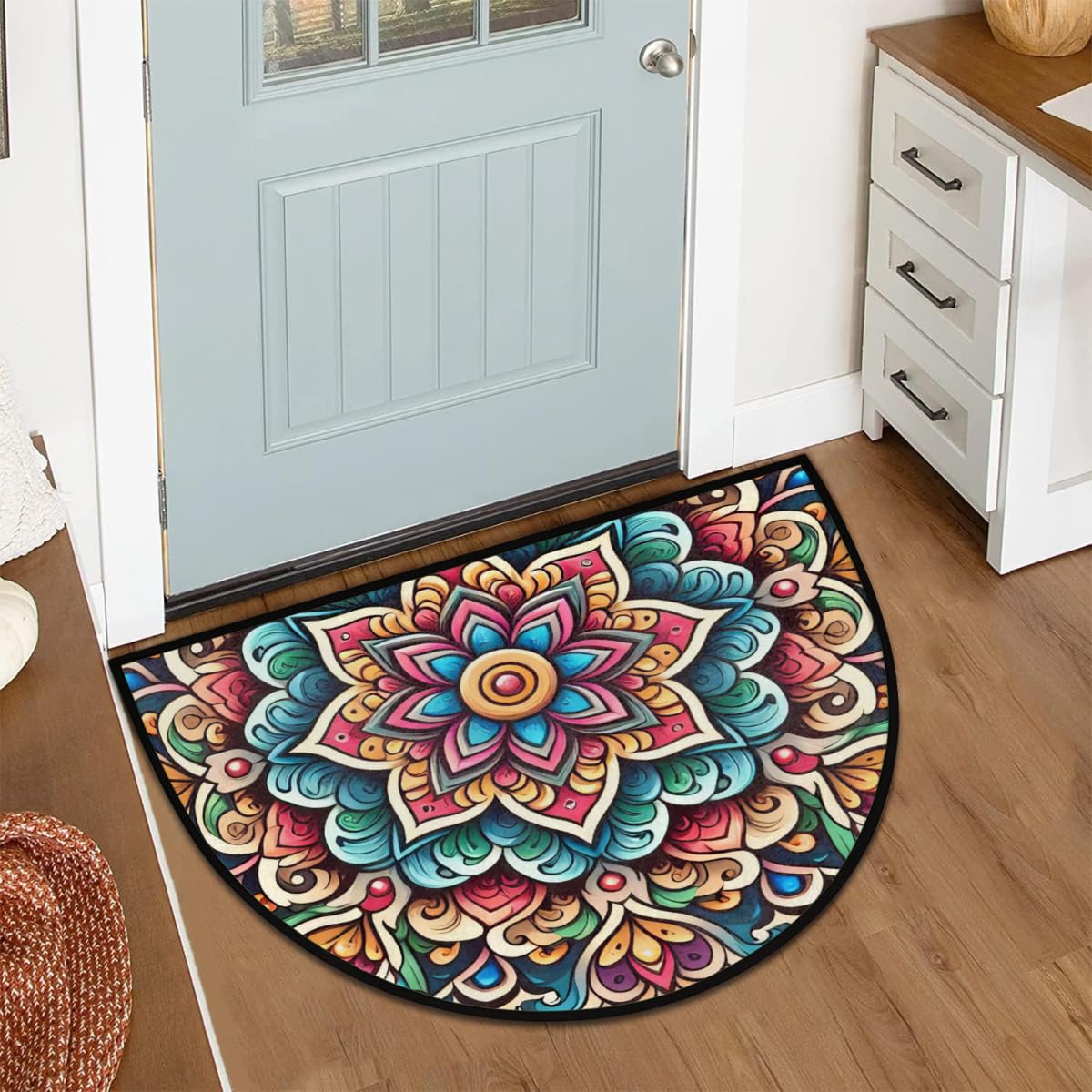 Mandala FlowersHalf Round Rug Half Moon Door Mat Half Circle Rugs (B-color 6)