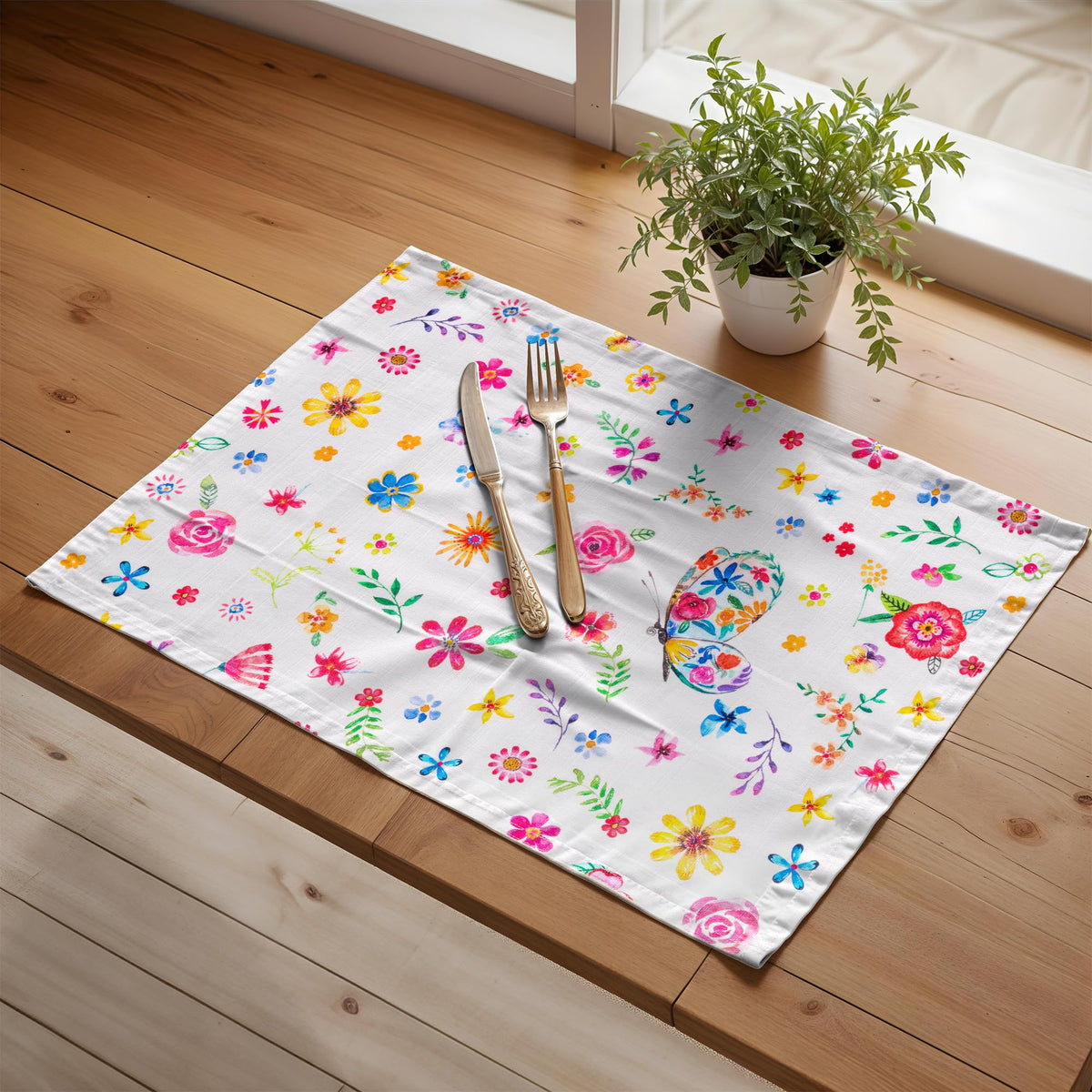 Placemats Set of 4 Reusable 100% Cotton (136 - Happy Florals - Sweety / 13" X 19" (Pack of 4))