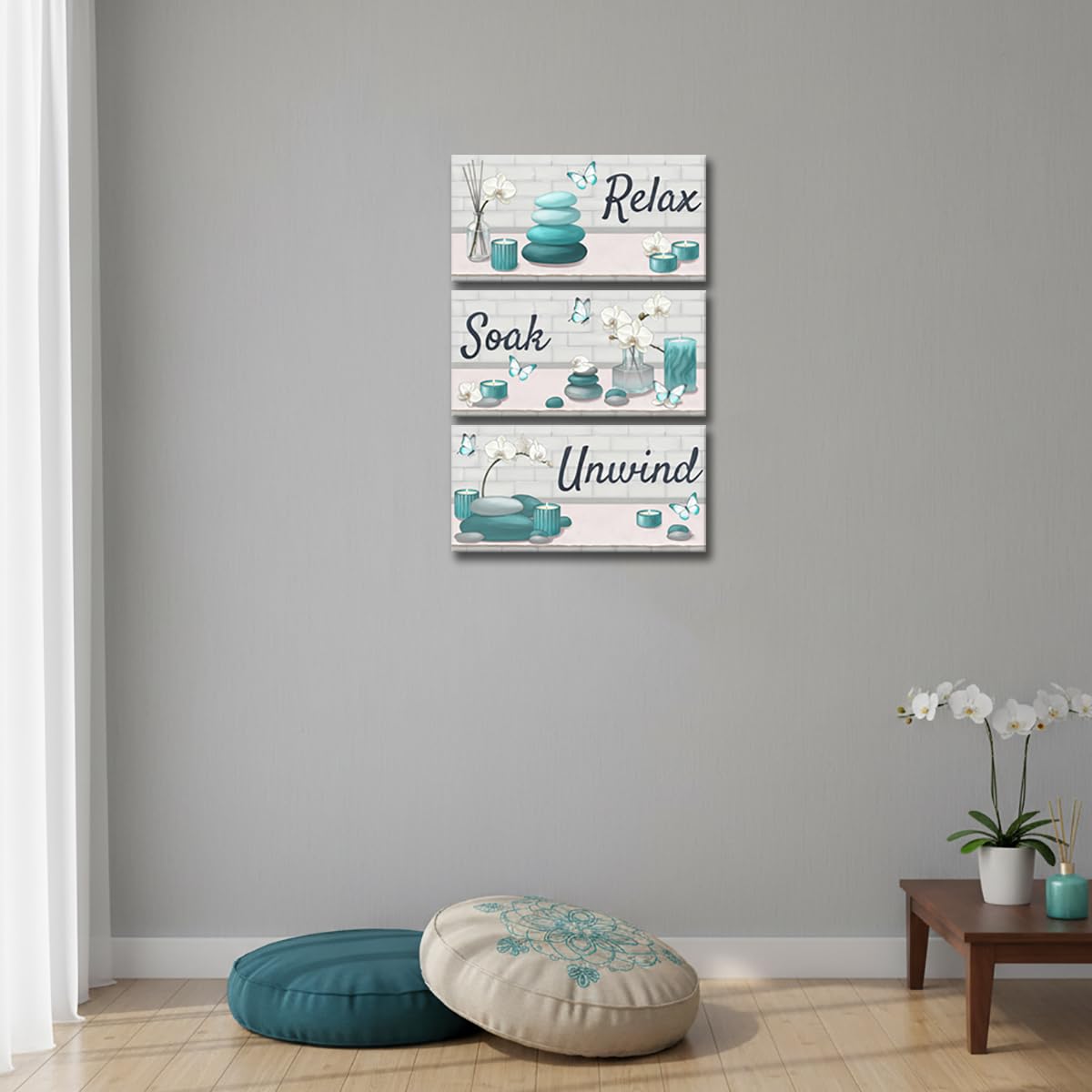 Teal Bathroom Wall Art Zen Pictures Canvas Painting for Zen Meditation Room Wall Decor Framed 8"x16" for Each (Teal)