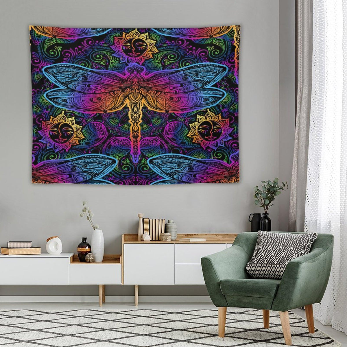 Mandala Boho Tapestry Wall Hanging Colorful Dragonfly Sun Bohemian Tapestries Home Decor for Living Room Bedroom Apartment Farmhouse Dorm 60"x80" (60"L x 80"W / Mandala-3)