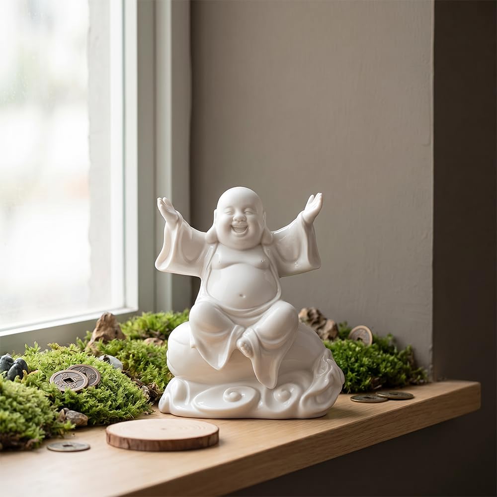 Laughing Buddha Figurine (White / 4.3INCH)