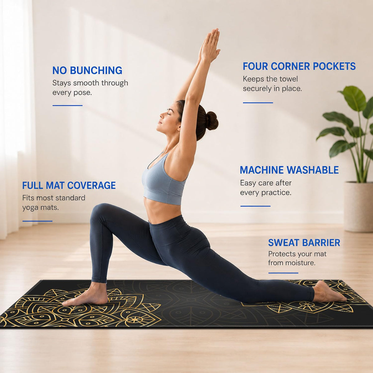 Yoga Mat Towel (Gold Flower-02 / Large)