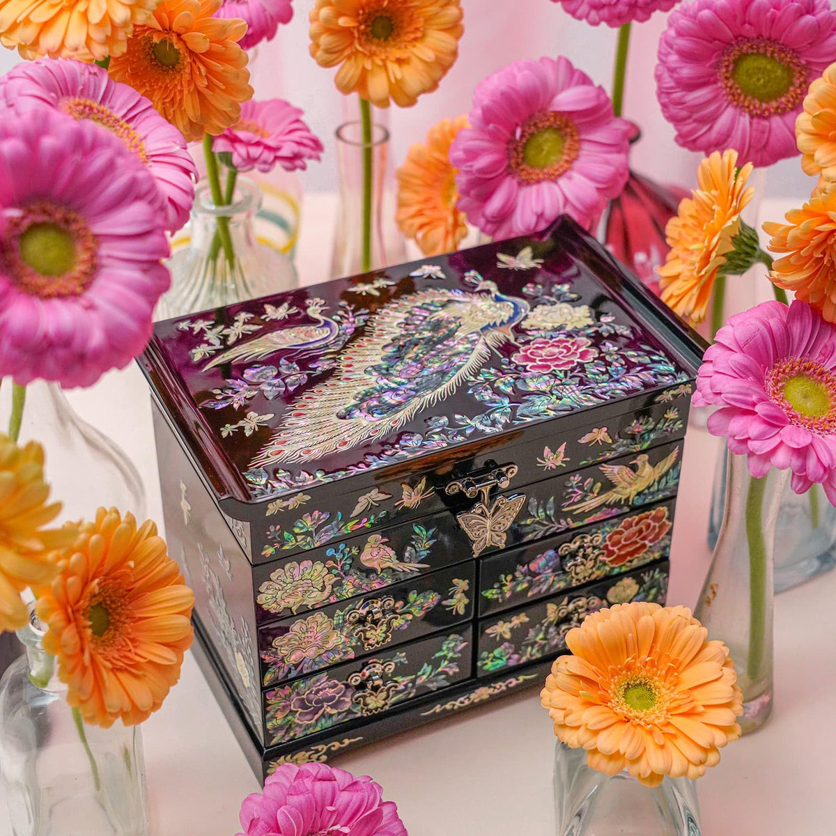 Mother of Pearl Wooden Jewelry Organizer Box (Peacock)