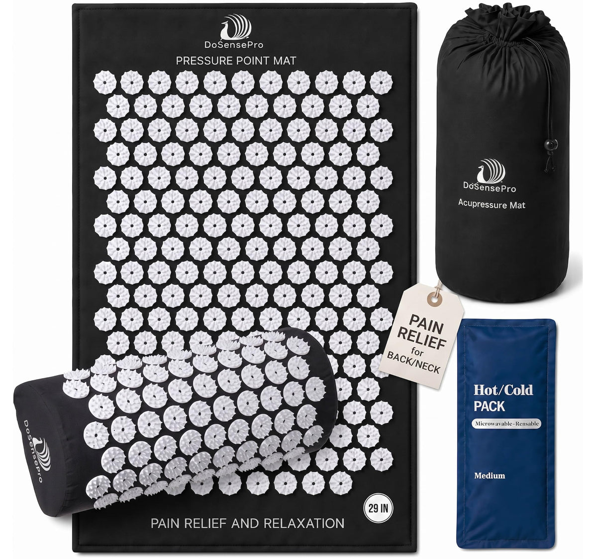 Acupressure Mat & Pillow Set 29" Long (Black)