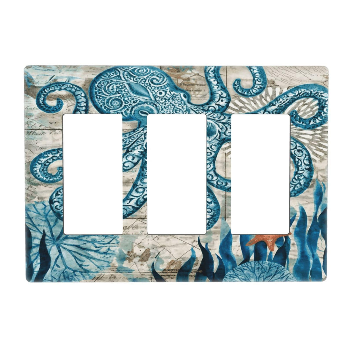 Nautical Ocean Starfish Octopus 3 Gang Triple Rocker (Nautical Ocean Starfish Octopus / 3 Gang Decorator Screwless)