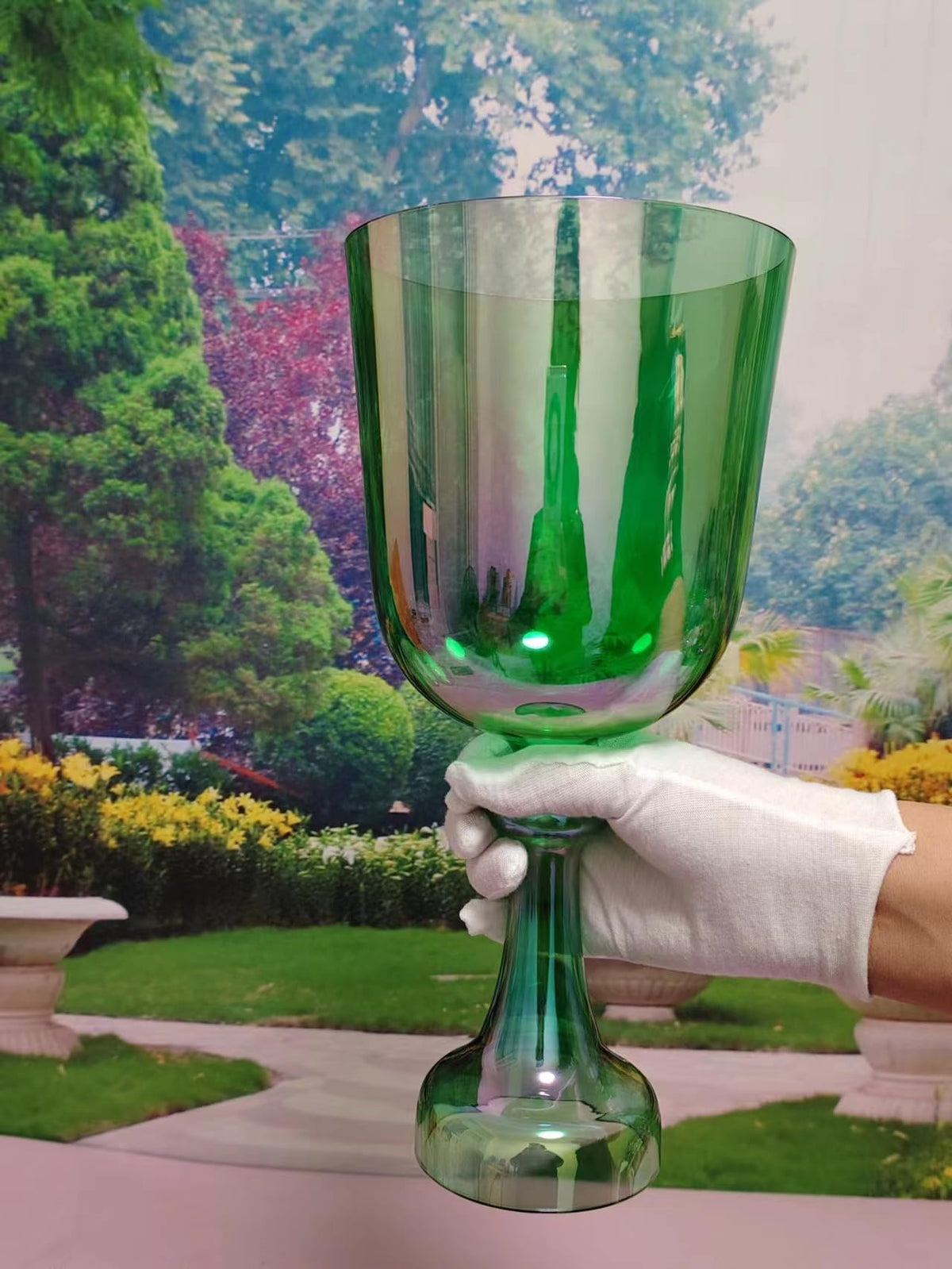 Green Cosmic Chalice Clear F Heart Chakra Quartz Crystal Singing Bowl 6" (6 inch / F note Green Chalice Grail with bag)